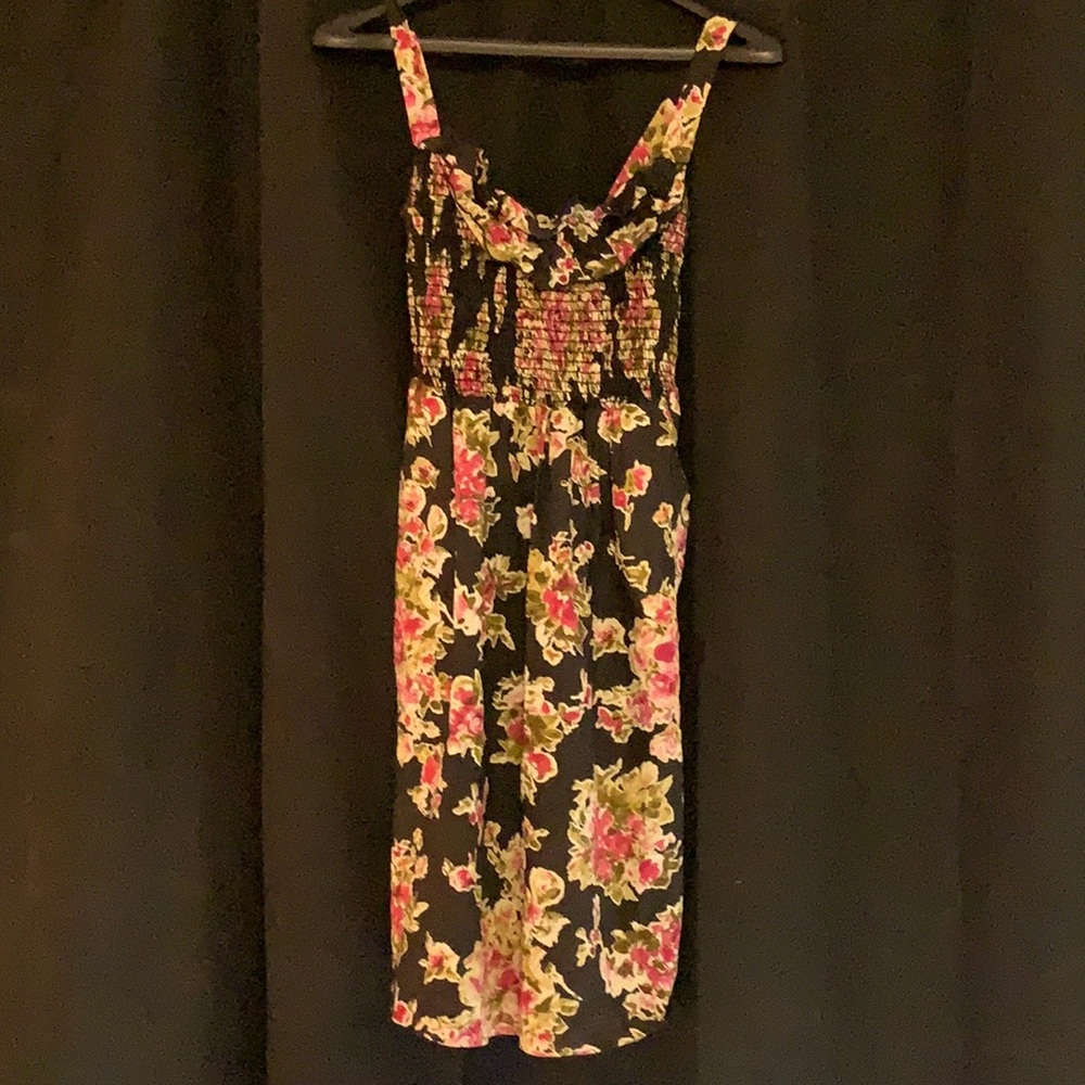 Off the Shoulder Simone Dress | Black with Bright Floral Print | Size Small